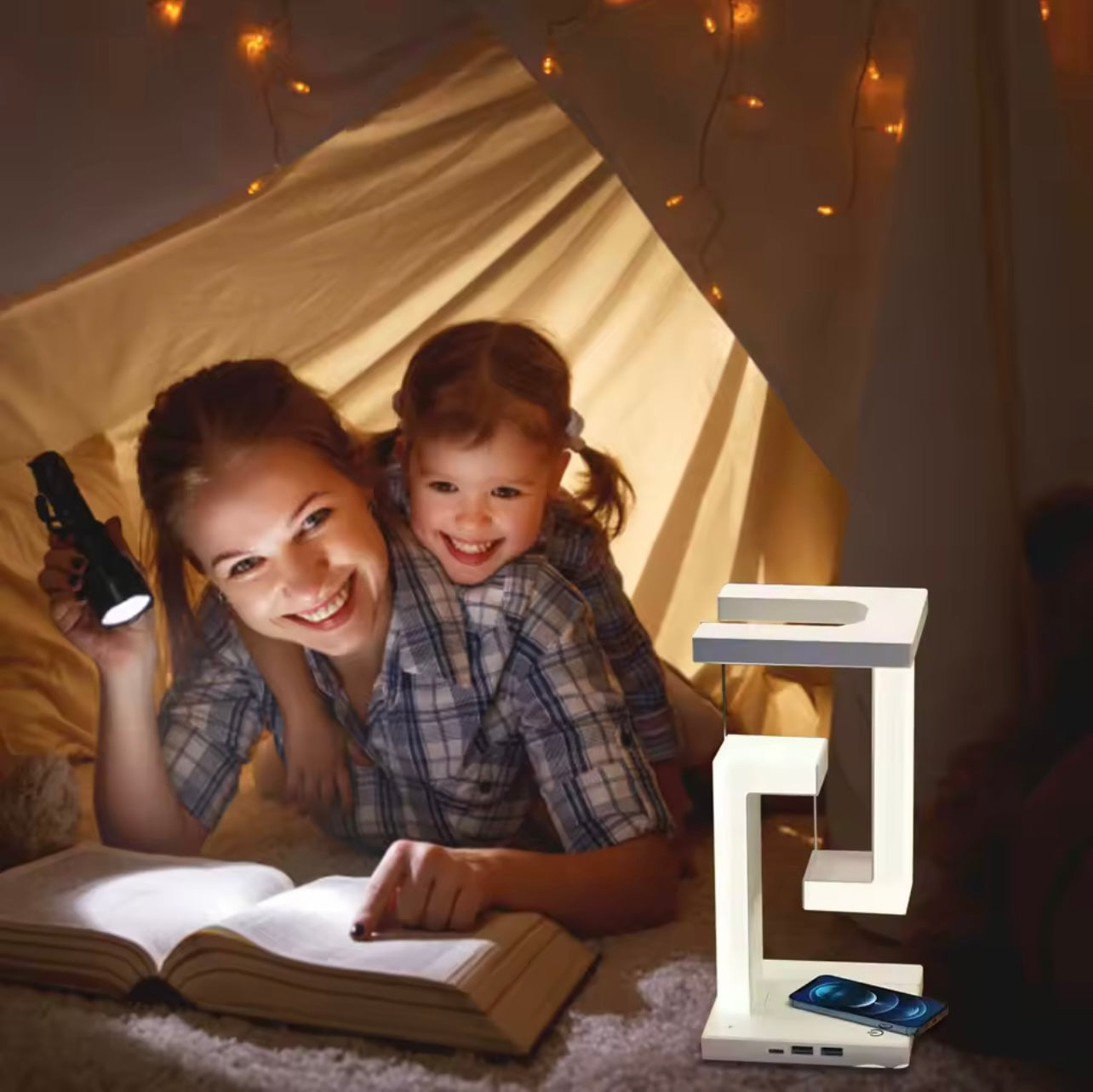 LumiFix™ GravityGlow – Lampe LED Suspendue avec Chargeur Sans Fil