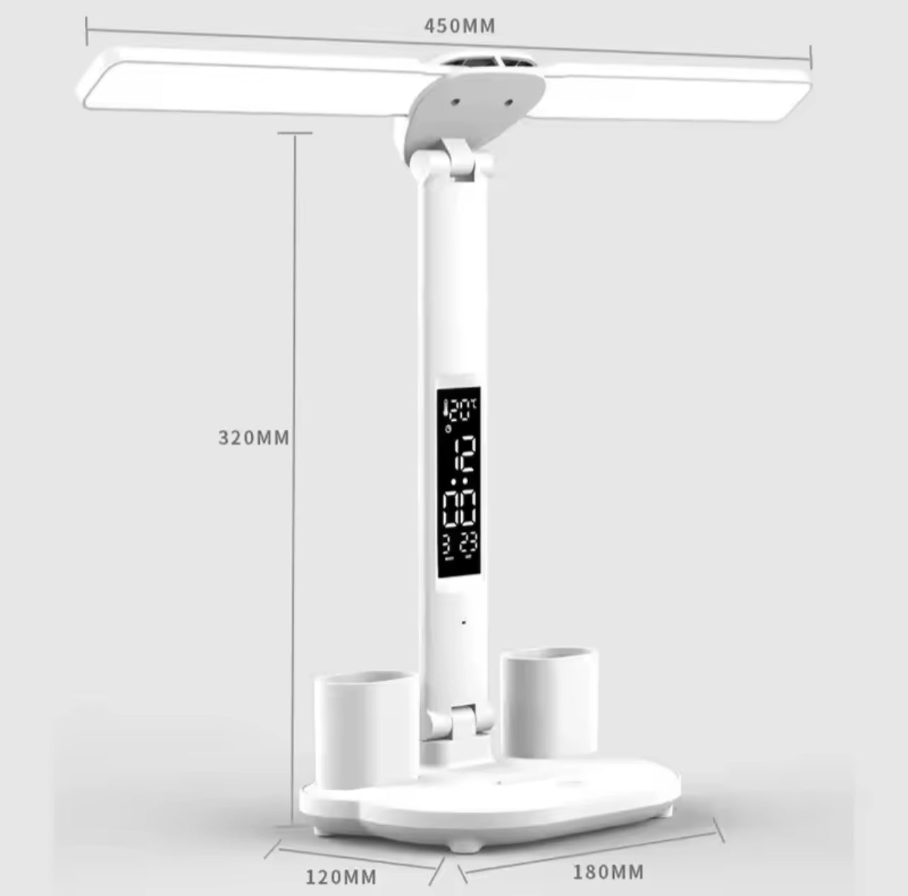 LumiFix™ ClarioDesk – Lampe LED de bureau intelligente 5-en-1 avec horloge & charge USB