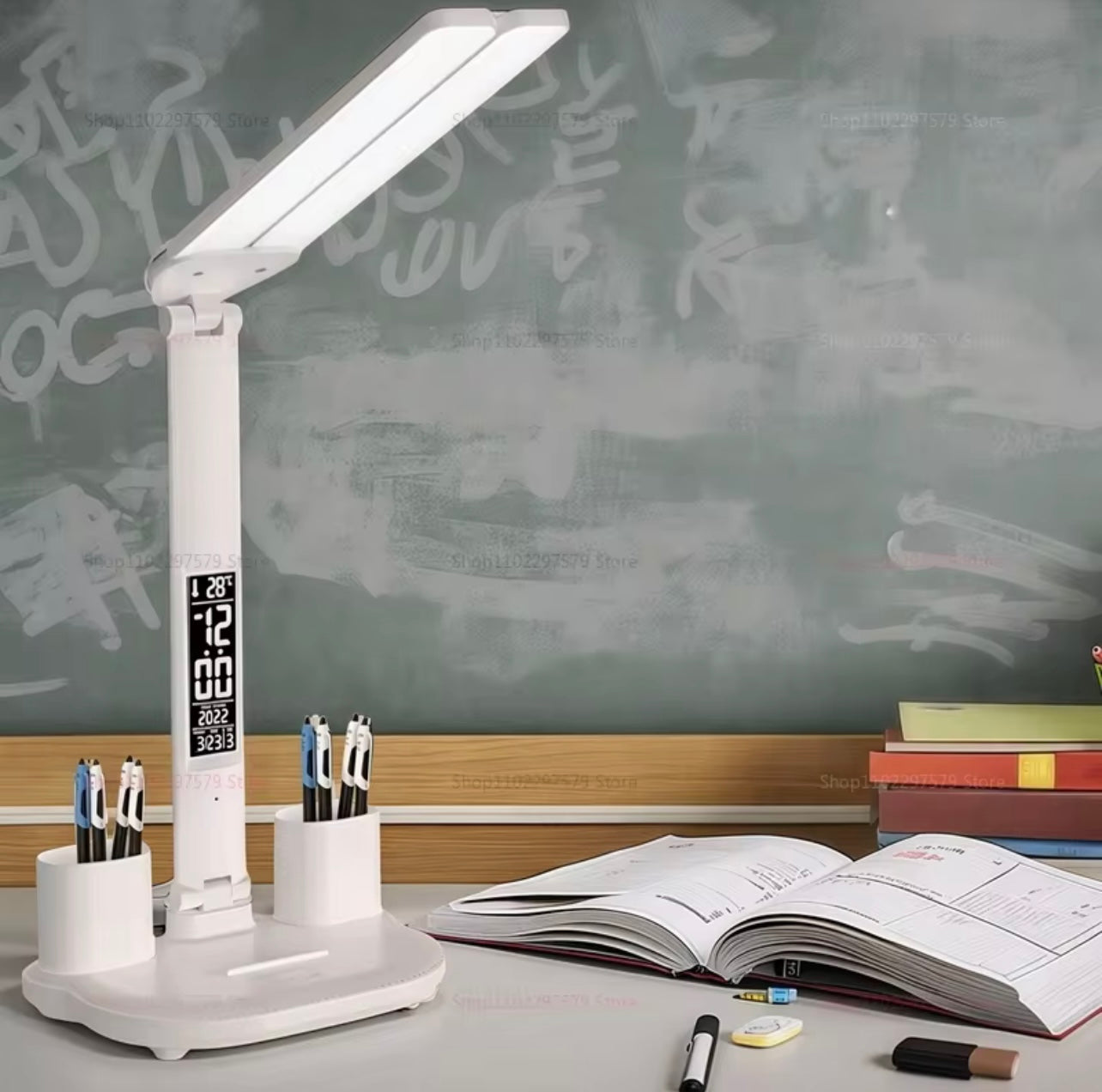 LumiFix™ ClarioDesk – Lampe LED de bureau intelligente 5-en-1 avec horloge & charge USB