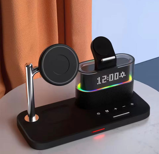 LumiFix™ PulseDock – Chargeur sans fil 5-en-1 avec réveil LED & haut-parleur