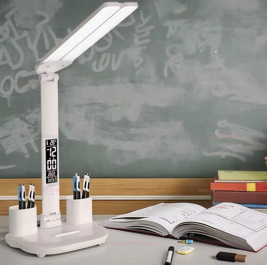 LumiFix™ ClarioDesk – Lampe LED de bureau intelligente 5-en-1 avec horloge & charge USB